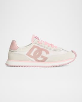 Kid's Aria Nylon & Nappa Calfskin Leather Sneakers