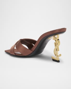 Opyum YSL Logo-Heel Satin Slide Sandals 