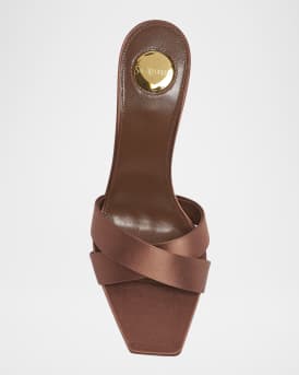 Opyum YSL Logo-Heel Satin Slide Sandals 