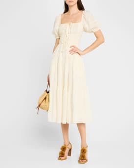 Palma Polka Dot Puff-Sleeve Midi Dress