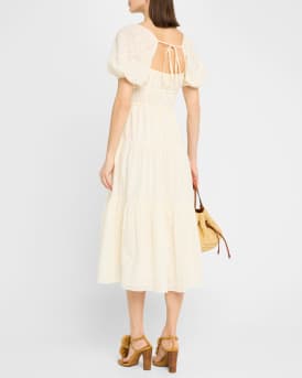 Palma Polka Dot Puff-Sleeve Midi Dress