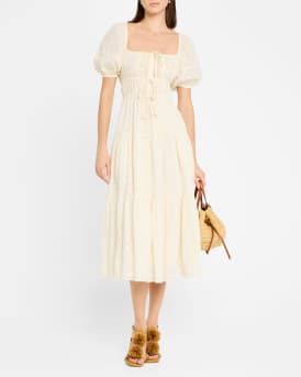 Palma Polka Dot Puff-Sleeve Midi Dress