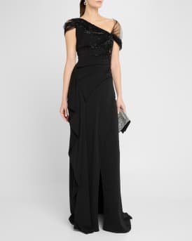 Imogen Beaded Tulle Draped Gown