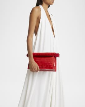 La Pochette Rond Croc-Embossed Clutch Bag