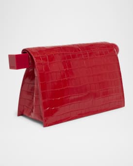 La Pochette Rond Croc-Embossed Clutch Bag
