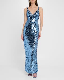 Allegra Deep V-Neck Sequin Column Gown