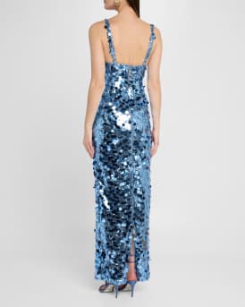 Allegra Deep V-Neck Sequin Column Gown