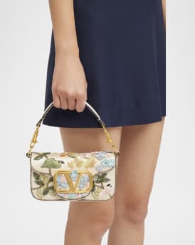 Loco Small Flower Bird Beaded Satin Shoulder Bag