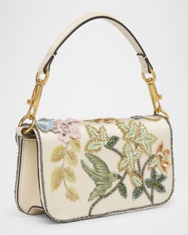 Loco Small Flower Bird Beaded Satin Shoulder Bag