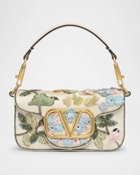 Loco Small Flower Bird Beaded Satin Shoulder Bag