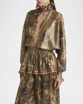 Metallic Striped Voyage Jacquard Ruffle Blouse
