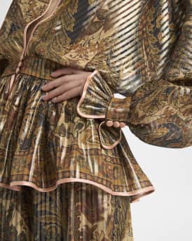 Metallic Striped Voyage Jacquard Ruffle Blouse