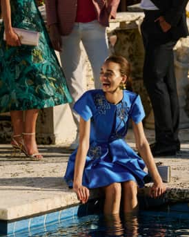 Floral Embroidered Pleated Mini Dress