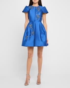 Floral Embroidered Pleated Mini Dress