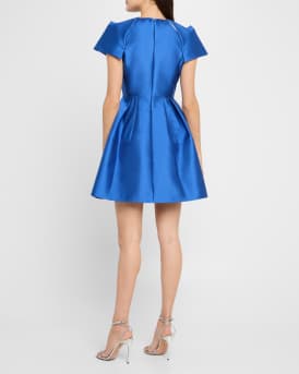 Floral Embroidered Pleated Mini Dress