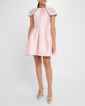 Embroidered-Shoulder Fit-&-Flare Dress