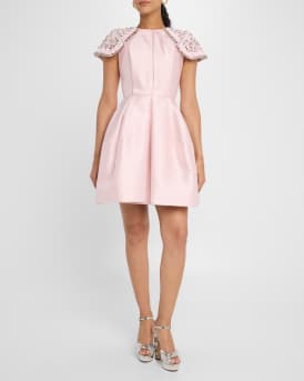 Embroidered-Shoulder Fit-&-Flare Dress