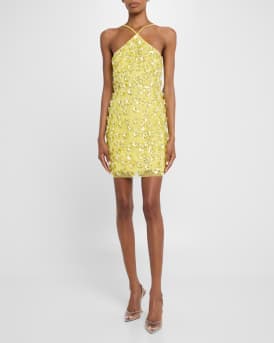 Maeve Bead & Floral Sequin Halter Mini Dress