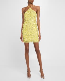 Maeve Bead & Floral Sequin Halter Mini Dress