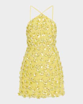 Maeve Bead & Floral Sequin Halter Mini Dress