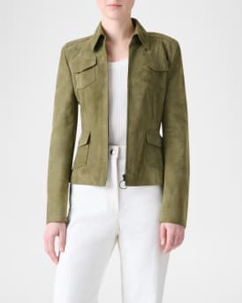 Tailored Zip-Front Suede Jacket