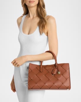 Scarlette Medium Woven Leather Satchel Bag