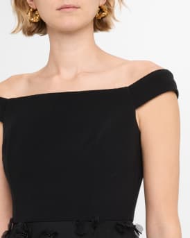 Beaded Floral Applique Off-Shoulder Gown