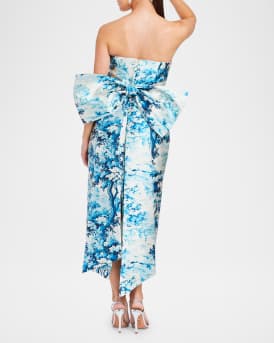 Lorena Strapless Toile-Print Bow Midi Dress