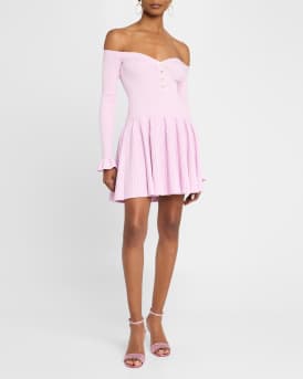 Off-Shoulder Ribbed Knit Mini Dress