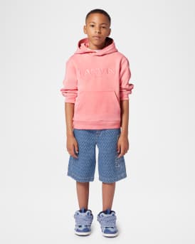 Boy's Curb Leather and Denim Chunky Low-Top Sneakers, Kids