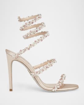 Cleo Pearly Crystal Snake-Wrap Sandals