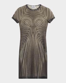 Spiral Body Morphing-Print Mesh Mini Dress