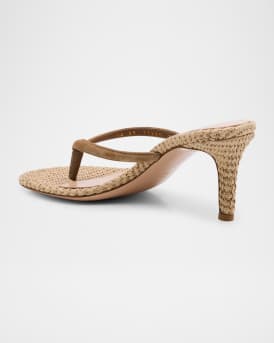 Suede Raffia Heeled Thong Sandals