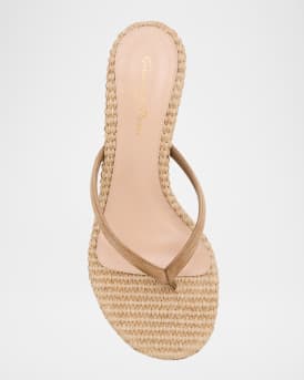 Suede Raffia Heeled Thong Sandals