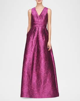 Mariah V-Neck Sleeveless Jacquard A-Line Gown