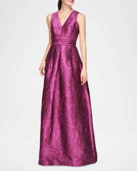 Mariah V-Neck Sleeveless Jacquard A-Line Gown