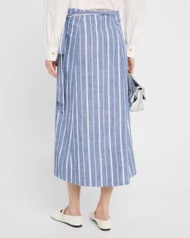 De Vera Striped Cotton Chambray Wrap Skirt