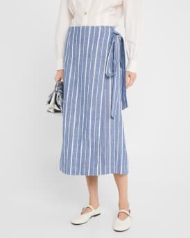 De Vera Striped Cotton Chambray Wrap Skirt
