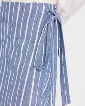 De Vera Striped Cotton Chambray Wrap Skirt