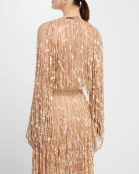 Fringe Sequined Cropped Top