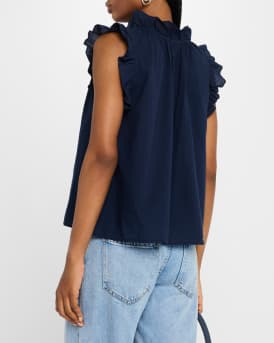 Bex Ruffle-Trim Split-Neck Top