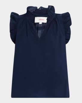 Bex Ruffle-Trim Split-Neck Top