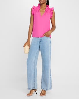 Bex Ruffle-Trim Split-Neck Top