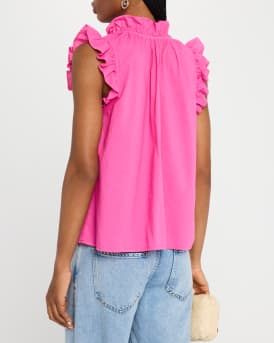 Bex Ruffle-Trim Split-Neck Top
