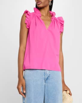 Bex Ruffle-Trim Split-Neck Top