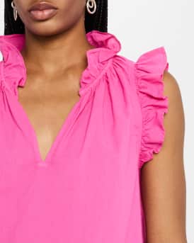 Bex Ruffle-Trim Split-Neck Top