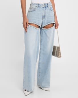 Wide-Leg Cut-Out Pearl Jeans