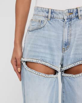 Wide-Leg Cut-Out Pearl Jeans
