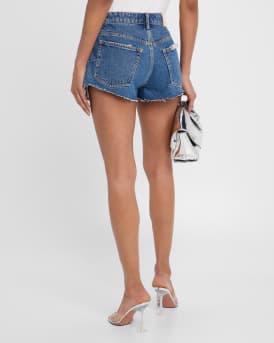 Cut-Off Denim Shorts with Rhinestone Pockets