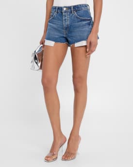 Cut-Off Denim Shorts with Rhinestone Pockets